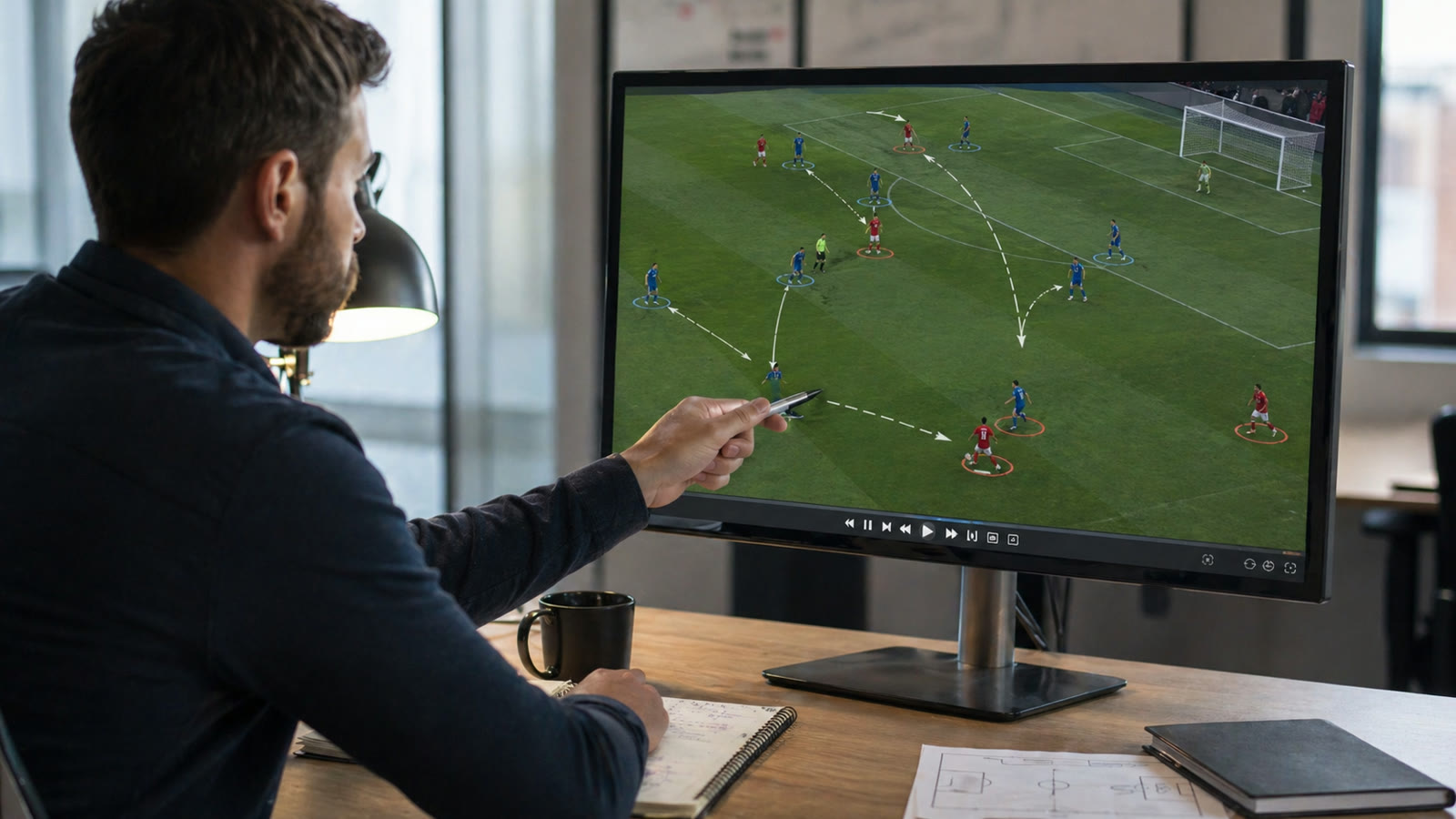Analyst markiert Aufgaben eines Spielers in der Videoanalyse