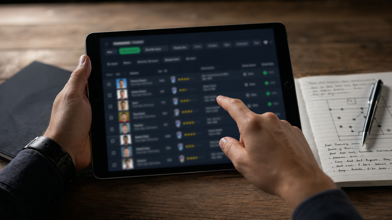 Candidate list on a tablet is filtered during the scouting process
